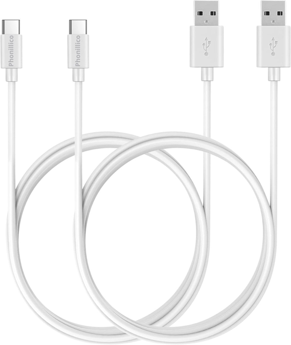 Image of 2x USB C naar USB A Kabel Wit - 1 meter - Oplaadkabel voor Xiaomi REDMI A5 4G / REDMI A3 / REDMI 15C 4G / REDMI 15 / REDMI 14C / REDMI 13C / REDMI 13 / REDMI 12C / REDMI 12 / REDMI 11A