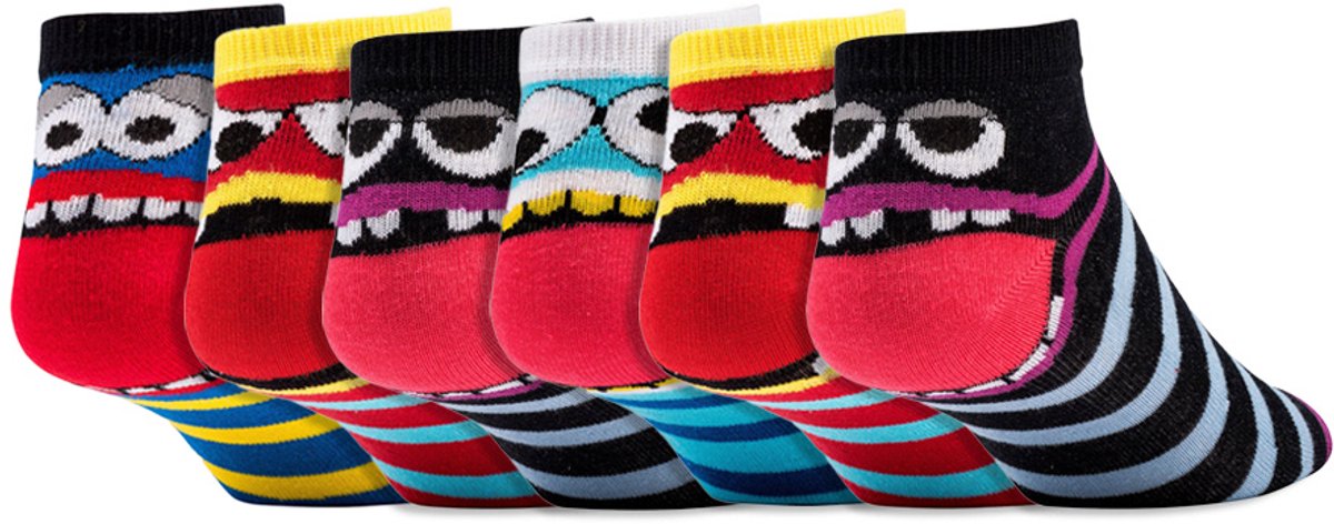 Sneakersokken voor kinderen | Thema: Gezichten | Maat: 23 t/m 42 | 6 paar