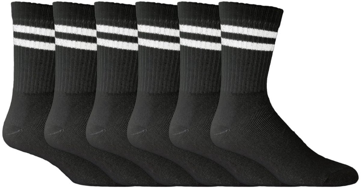 Crew socks | Sportsokken | Badstof voet | Merk: Feterz | Maat: 35 t/m 46 | Kleur: Zwart | 6 Paar
