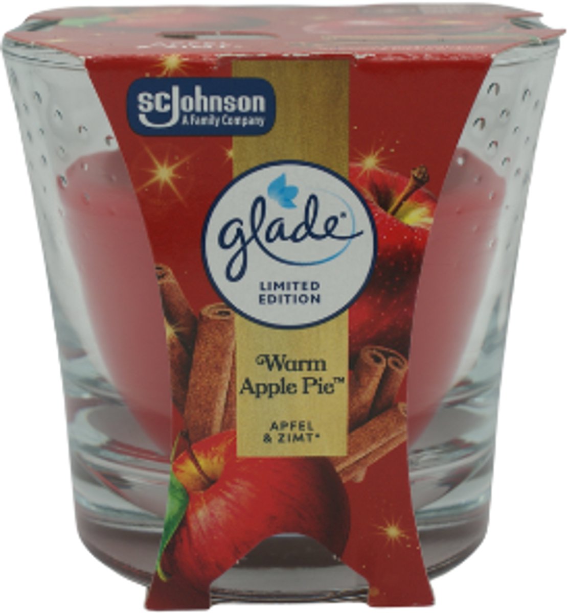Glade Kerst Geurkaars in Glas - Warm Apple Pie - Glade | 1x 112g - Wintergeur Kaars in Glas - Brandduur: tot 30 uur Rood