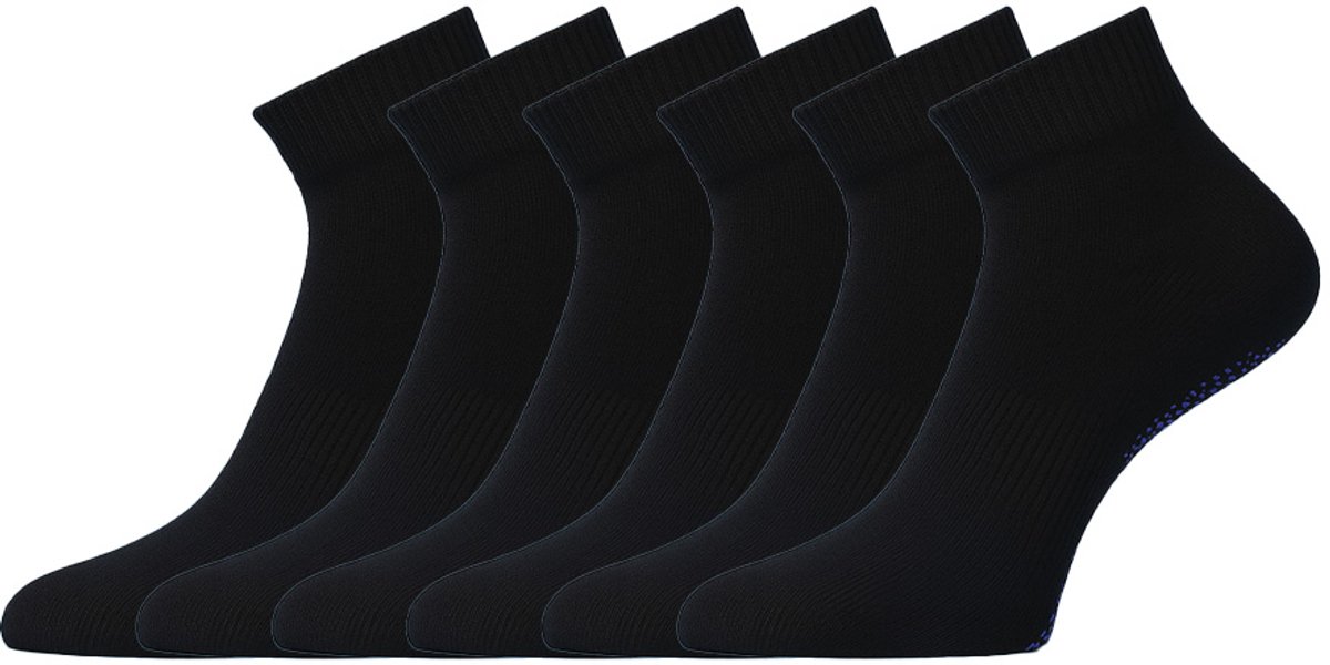 Dames sneakersokken | Yoga sokken | Biologisch katoen | Kleur: Zwart | Maat 35 t/m 42 | 6 Paar