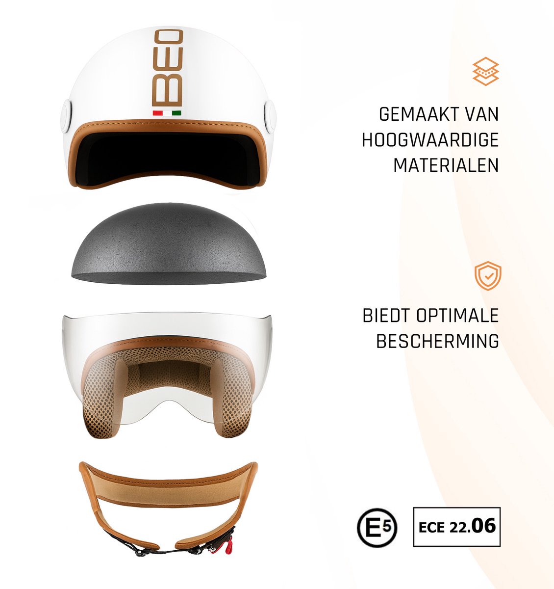 BEON Design Luxe Scooterhelm - M - Jethelm met Vizier - Motorhelm - Geschikt voor Vespa, Scooter, Brommer, Motor en Snorfiets - Wit – foto 6
