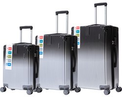 Royal Swiss Royal Swiss® Kofferset - 3-delige Polycarbonaat Hardcase Reiskoffers - Lichtgewicht - 360° Spinnerwielen - Cijferslot - Waterafstotend - Zwart/Zilver