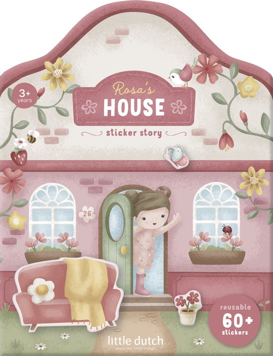 Little Dutch herbruikbare sticker speelset Rosa & Friends - 3 vellen met mooie dikke stickers, compleet met speelachtergrond - niet permanente, verplaatsbaar en herbruikbaar - creatief speelgoed vanaf 3 jaar