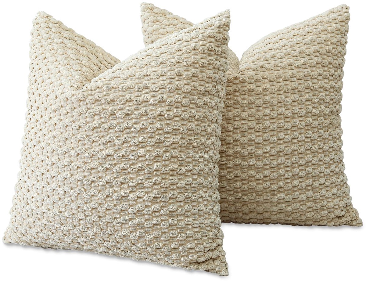 Ibenzoa Set van twee decoratieve kussenhoezen van zacht ribfluweel voor huis en kantoor beige