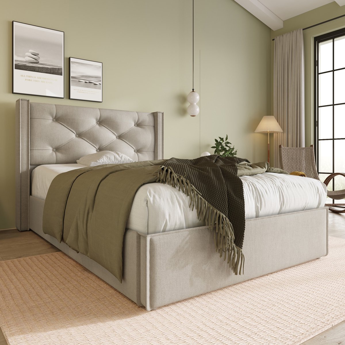 Singularity Hydraulisch eenpersoons gestoffeerd bed 90x200cm- modern bedframe met opbergruimte- lichtgrijs met matras