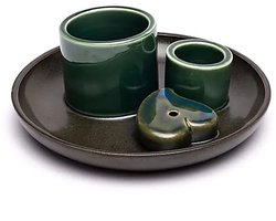 Keramische palo santo, smudge en wierook brander hart petrol/bruin - ø14 cm x 6 cm