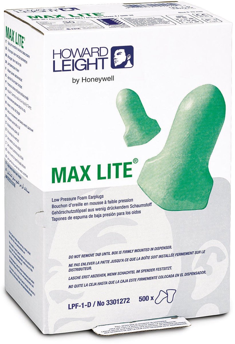 Oordoppen 500 paar - los in omdoos - slapen studeren werken 38 db- Howard Leight Max Lite Oordoppen Navulling – Superzacht schuim –B – LS 500 dispenser – Comfort & Gehoorbescherming