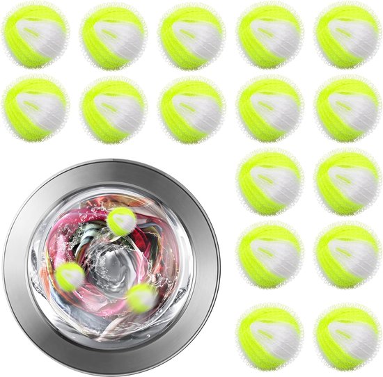 Lot de 16 boules de lavage réutilisables - 5 cm de diamètre - Éliminent les poils et les taches - Attrape-poils d'animaux pour machine à laver/buanderie - Enlève les poils de chat et de chien des vêtements - Vert