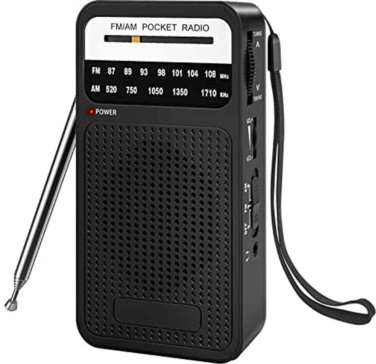 Draagbare AM/FM-radio met hoofdtelefoonaansluiting en lange afstandsontvangst