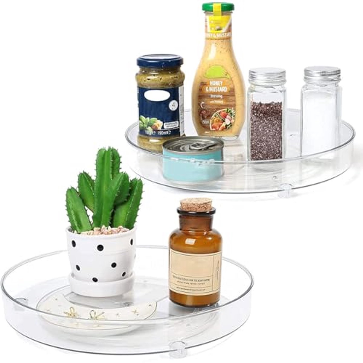 Draaiplateau-organizer set van 2 – 360 graden draaibare koelkast- en keukenorganizer (27 + 23 cm)