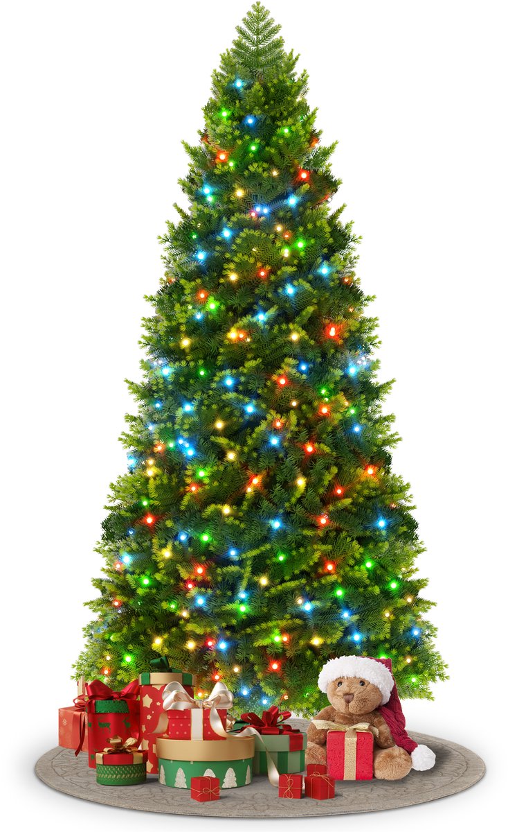 Moderne kunstkerstboom van 180 cm met 250 RGB-leds, premium kunst edelspar, snelle montage, gemaakt van PE en PVC, met metalen standaard.