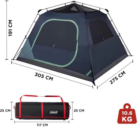 Coleman Skylodge 6 tent, 6 persoons kampeertent 305x274x188 cm, kleur blauw grijs 11KG — afbeelding 2