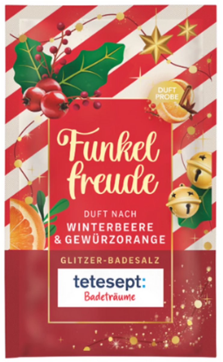 Kerst Badschuim Funkel Freude - Tetesept | 1x 50g - Winterbes & Kruidige Sinaasappel - Glitter Badzout | Winter Badzout met Glitter - Limited Edition 2025