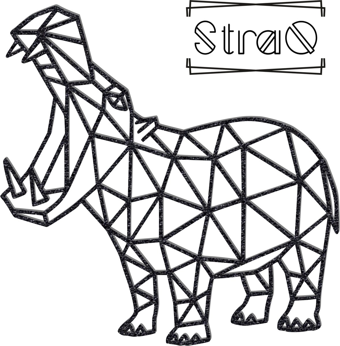 StraQ Zwarte Geometrische Nijlpaard 24 cm - Dier - Muurdecoratie - Wanddecoratie - Wandversiering - Links