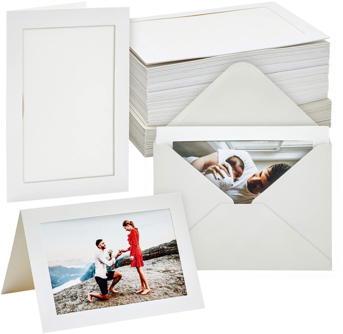 Set van 48 Fotolijstkaarten 15 x 10 cm - Getextureerd Ivoor Karton met Enveloppen