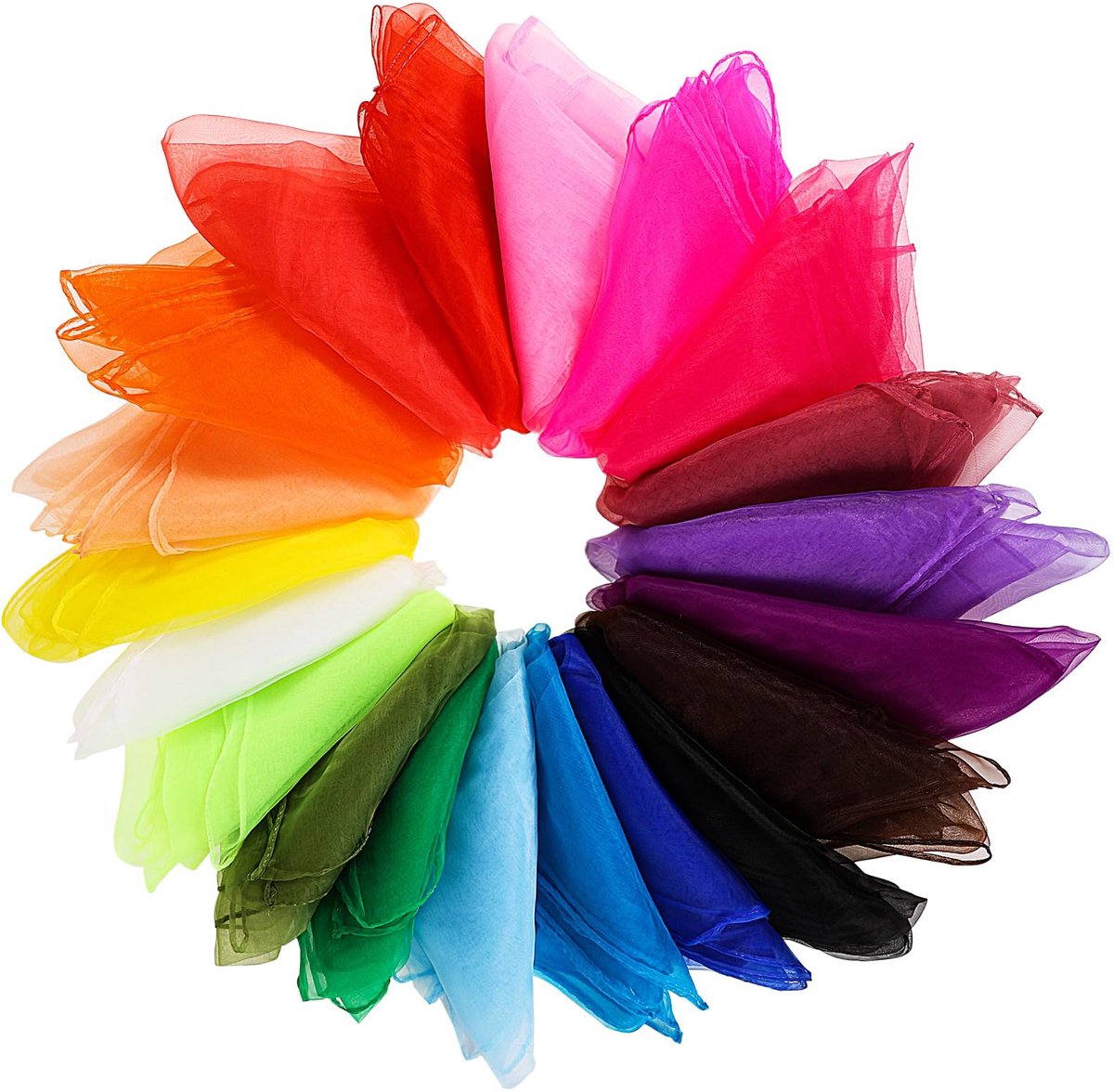 20 Jongleerdoeken 70 x 70 cm - Kleurrijke Vierkante Chiffon Doeken voor Kinderen en Volwassenen