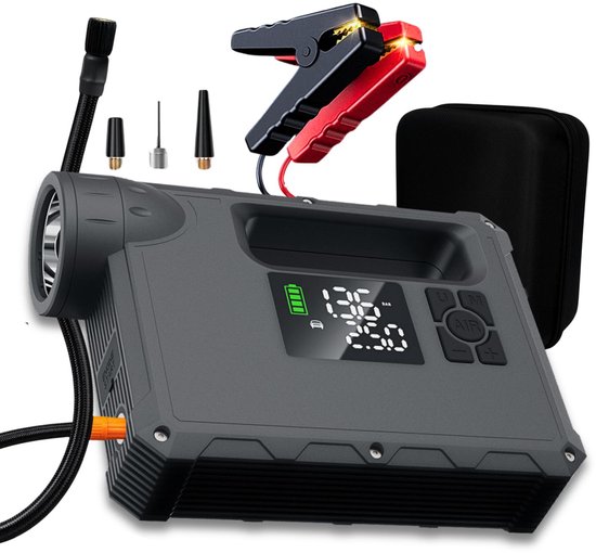 ToGo® 5-en-1 Jumpstarter – Démarreur – 2000 A en crête et 1000 A en démarrage – Batterie externe 16 000 mAh – Compresseur d'air et gonfleur de pneus – Lampe de poche – Voiture, moto et vélo