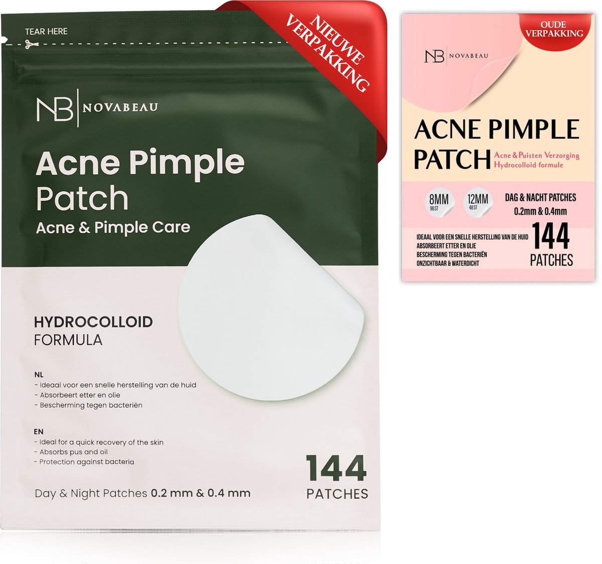 Acne Patches voor Dag en Nacht – Puistjesverwijderaar – Huidreiniger – 144 Stuks (2 Formaten) – Pimple Patch met Salicylic Acid & Tea Tree Oil – Onzuiverheden Absorberend – Acneverzorging