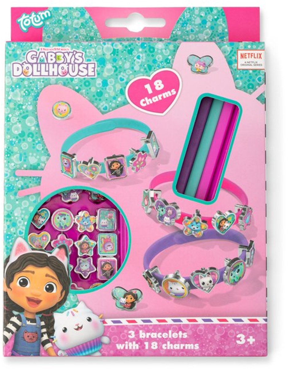 Gabby’s Dollhouse Armbandjes Maken – Sieradenset voor kinderen – Maak 3 bedelarmbanden in eenhoornstijl – Inclusief 18 kleurrijke bedels met Gabby & vriendjes – Creatief speelgoed – Vriendschapsarmbandjes – Vanaf 3 jaar – Cadeau voor meisjes