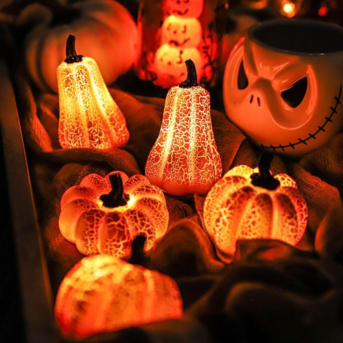 Lot De 3 Citrouilles Décoratives D'automne Avec Lumière LED - Décoration D' Automne - Citrouille - Décoration D'automne - Citrouille - Décoration D' Halloween - Lanterne Citrouille - Figurines