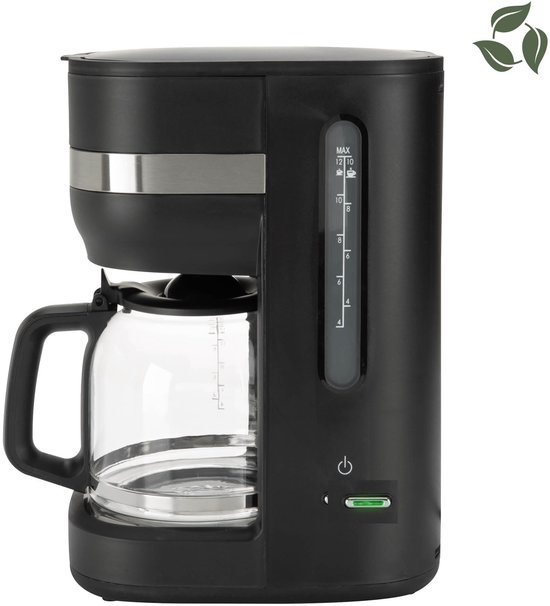 Cafetière Bourgini Elements – 1,5 L (10 à 12 tasses) – Plaque chauffante – Arrêt automatique – Lavable au lave-vaisselle – 50 % de matériaux recyclés (certifié GRS)