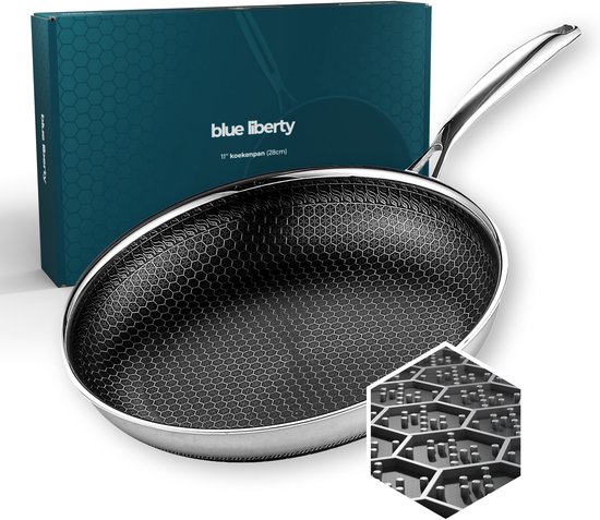 Blue Liberty koekenpan 28 cm – hybrid honingraat RVS – PFAS-vrij