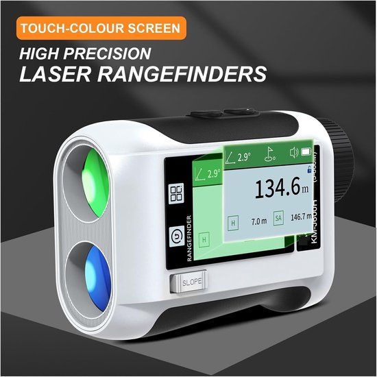 PolkaHome Digitaal golf rangefinder - golf afstandsmeter / golf range finder - golf accessoires - golfafstandsmeter 1000m met zijdisplay, hellingscompensatie, trilfunctie & spraakuitzending - USB-C oplaadbaar van Merkloos — afbeelding 2