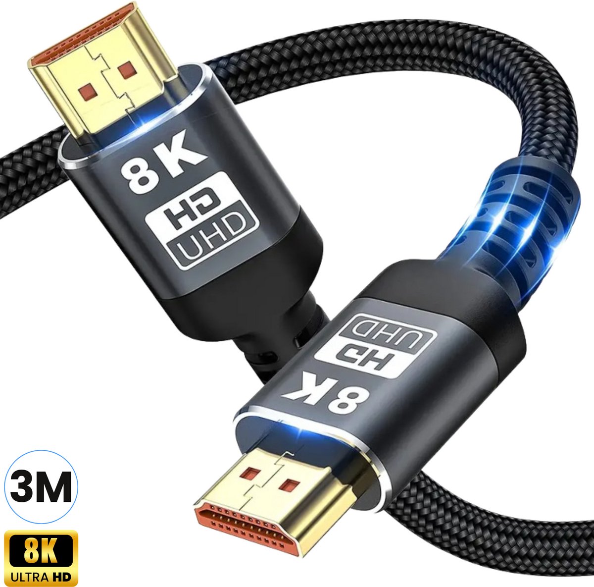 Pretty Goods® - 8K HDMI-kabel 2.1 - 48Gbps High Speed 3D 8K60 4K120 144Hz gevlochten - eARC - Dolby Vision HDR10 - PS5/HDTV/Blu-ray/Sonos/Laptop/Mediaspelers - 3 Meter