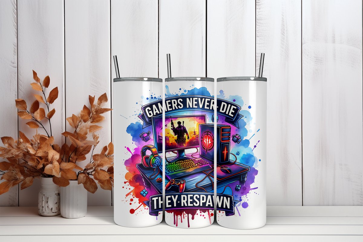 Tumbler 600ml Gaming | RVS Thermosbeker | Gamers Never Die | Schoolbeker | Vaatwasserbestendig | School | Werk | Alle leeftijden