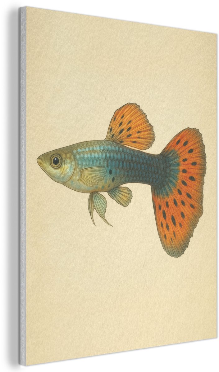 Akoestisch wandpaneel 50x70 cm - Vilt schilderij Vis - illustratie - Stippen - Oranje - Akoestische panelen - Geluidsdempende wanddecoratie - Geluidsisolatie woonkamer - Muurdecoratie geluidspanelen
