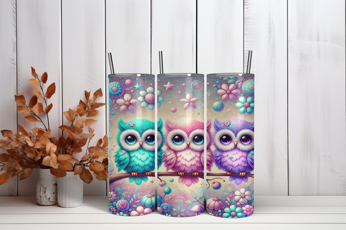 Tumbler met Anti-lekdop – Kleurrijke Uiltjes – Thermosbeker voor Warme en Koude Dranken – 600 ml – Vaatwasserbestendig – Ideaal voor Onderweg, School & Werk – Trendy nu