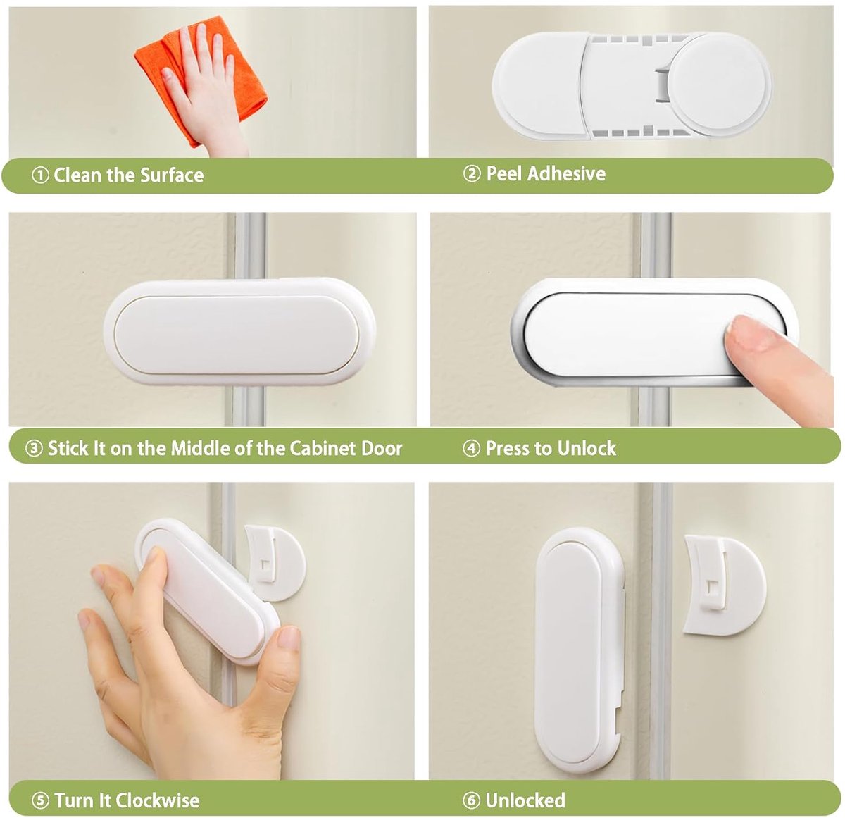Kindveilige kastsloten - Veiligheidsslot - Baby Slot - Kinder Beveiliging - Kinderslot - Zelfklevend kinderslot - kindersloten - zelfklevende ladesloten voor koelkasten - zonder boren - multifunctionele kastsloten - voor meubels, keuken - 4-pack – foto 4