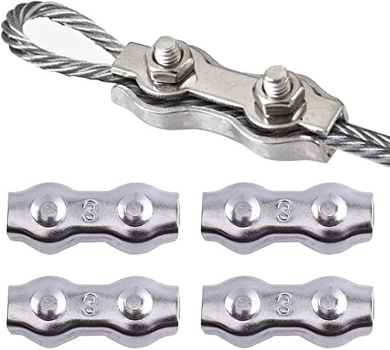 Serre-câbles en acier, Serre-cordes, Serre-câbles duplex, Serre-câbles doubles M3, Serre-câbles doubles en inox, Serre-câbles M3 en inox pour fixer un auvent de corde à linge, 4 pièces