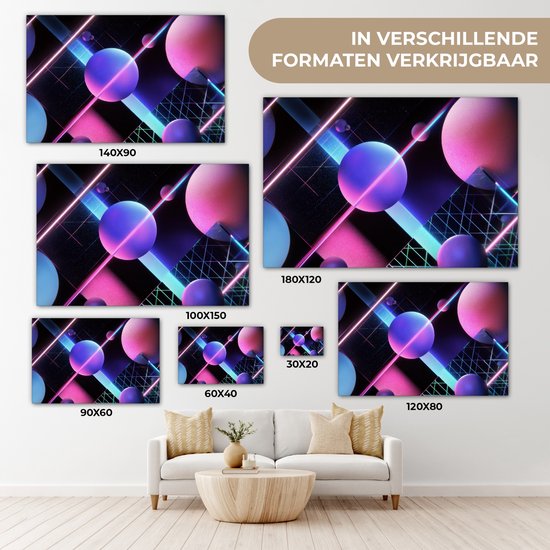 Canvas schilderij 120x80 cm - Wanddecoratie Bollen - Neon - Lijnen - Roze - Muurdecoratie woonkamer - Slaapkamer decoratie - Kamer accessoires - Schilderijen op canvas