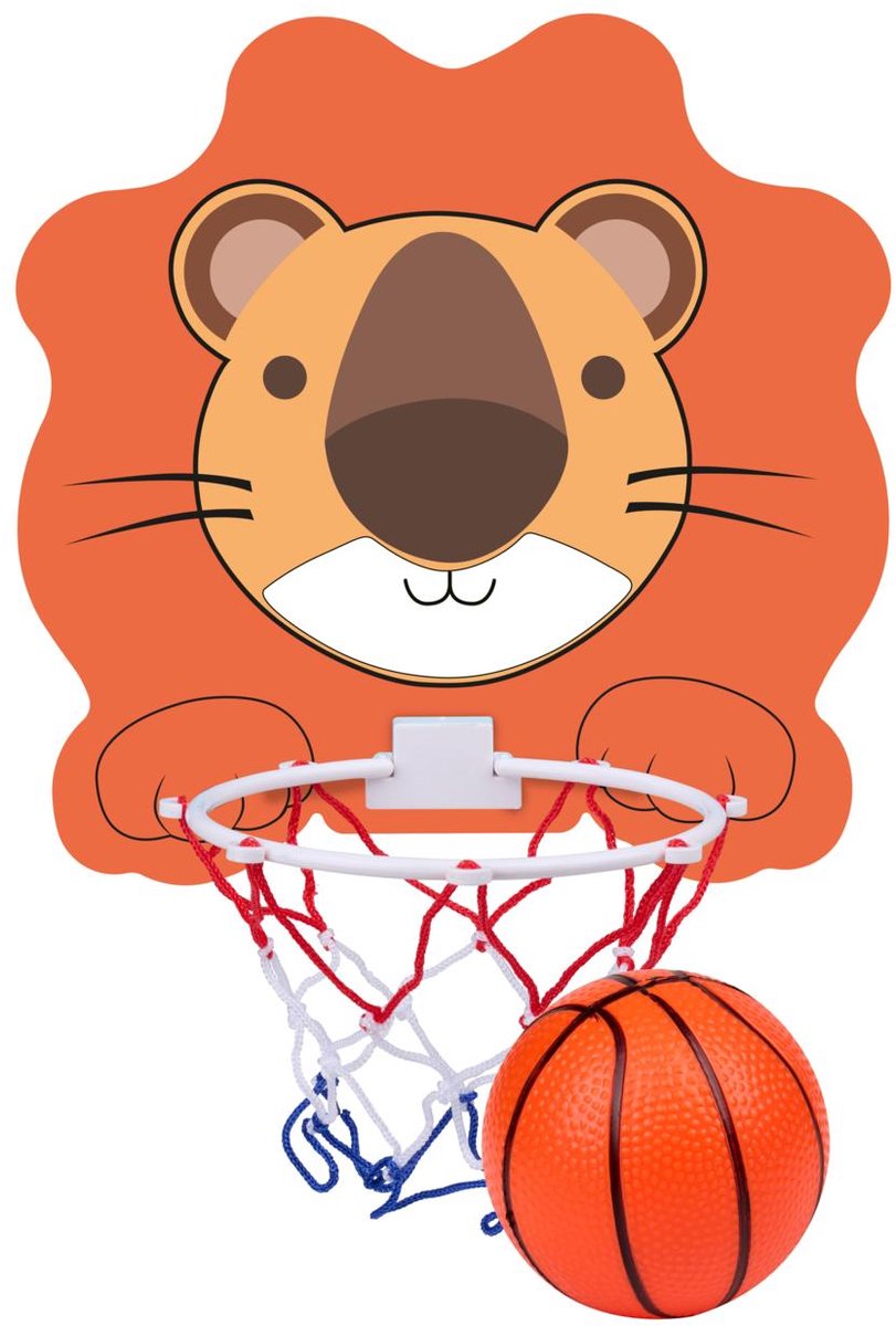 Eddy Toys Basketbal Set Leeuw - Basketbal Set met Leeuw Bord en Ring - Kinder Basketbal Set met Net en Bal - Basketbalbord voor Binnen - Oranje/Wit/Rood