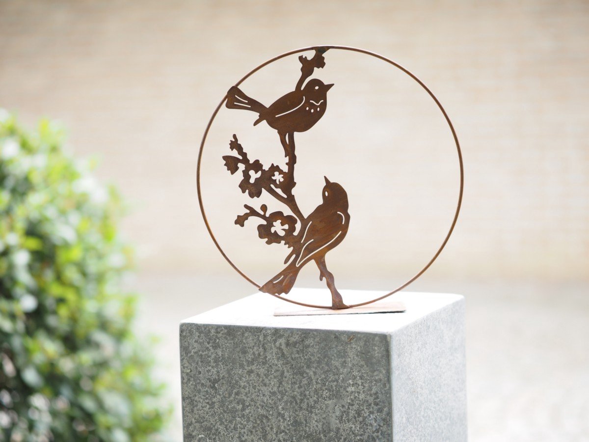 Iron Art - cirkel met vogels - birds - ecoroest - cortenstaal - kado - cadeau - kerstdagen - verjaardag
