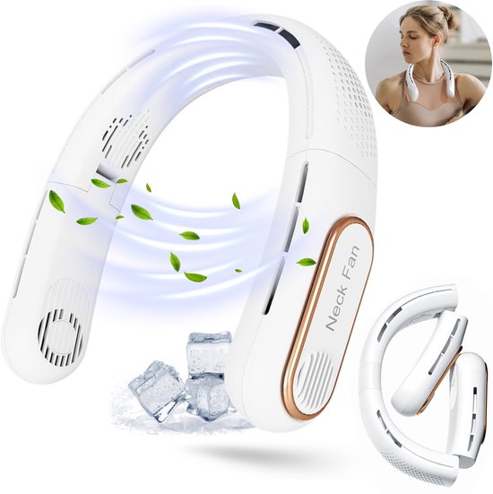Bladloze nekventilator oplaadbaar 6000mAh USB-C, 3 snelheden, handsfree, stil, draagbaar, persoonlijke koeling