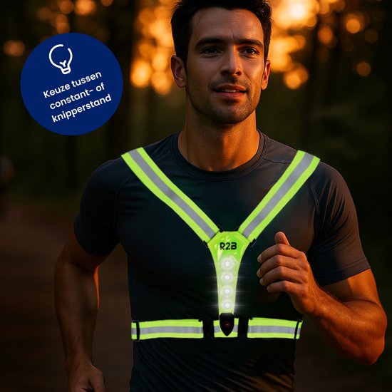 R2B Hardloopvest met Verlichting Voor- en Achterkant - USB-C Oplaadbaar - Wandel & Hardloop Verlichting - Reflecterend Running Vest - Hardloopvest Oplaadbaar - Loopvest Dames & Heren - Neongeel
