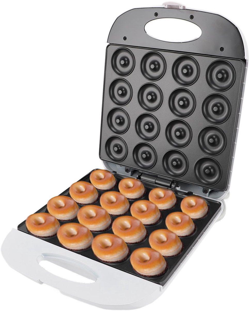 Mini Donut Maker 1400W - Voor 16 Mini Donuts - Non-Stick Witte Bakvorm