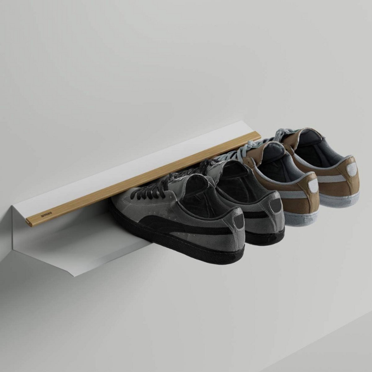 Wandgemonteerd Schoenenrek - Modern En Ruimtebesparend Smal Schoenenrek - Wit Metalen Frame Met Houten Plank - Voor 3 Paar Schoenen - Perfect Voor Hal Of Ingang - Robuust En Open Ontwerp