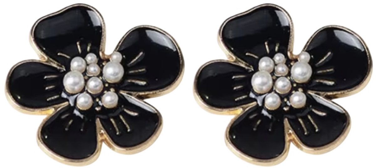 Schoenclips - zwart- bloem- parel -Trouwschoen versiering- Charme Bijoux
