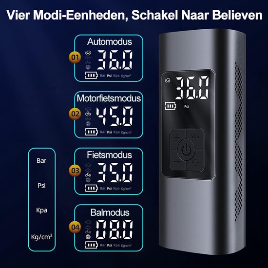 6000mAh mini draagbare autobandenpomp compressor 150PSI elektrische fietspomp met SOS-licht oplaadbare luchtpomp met groot lcd-scherm voor autobanden motorfietsballen — afbeelding 5