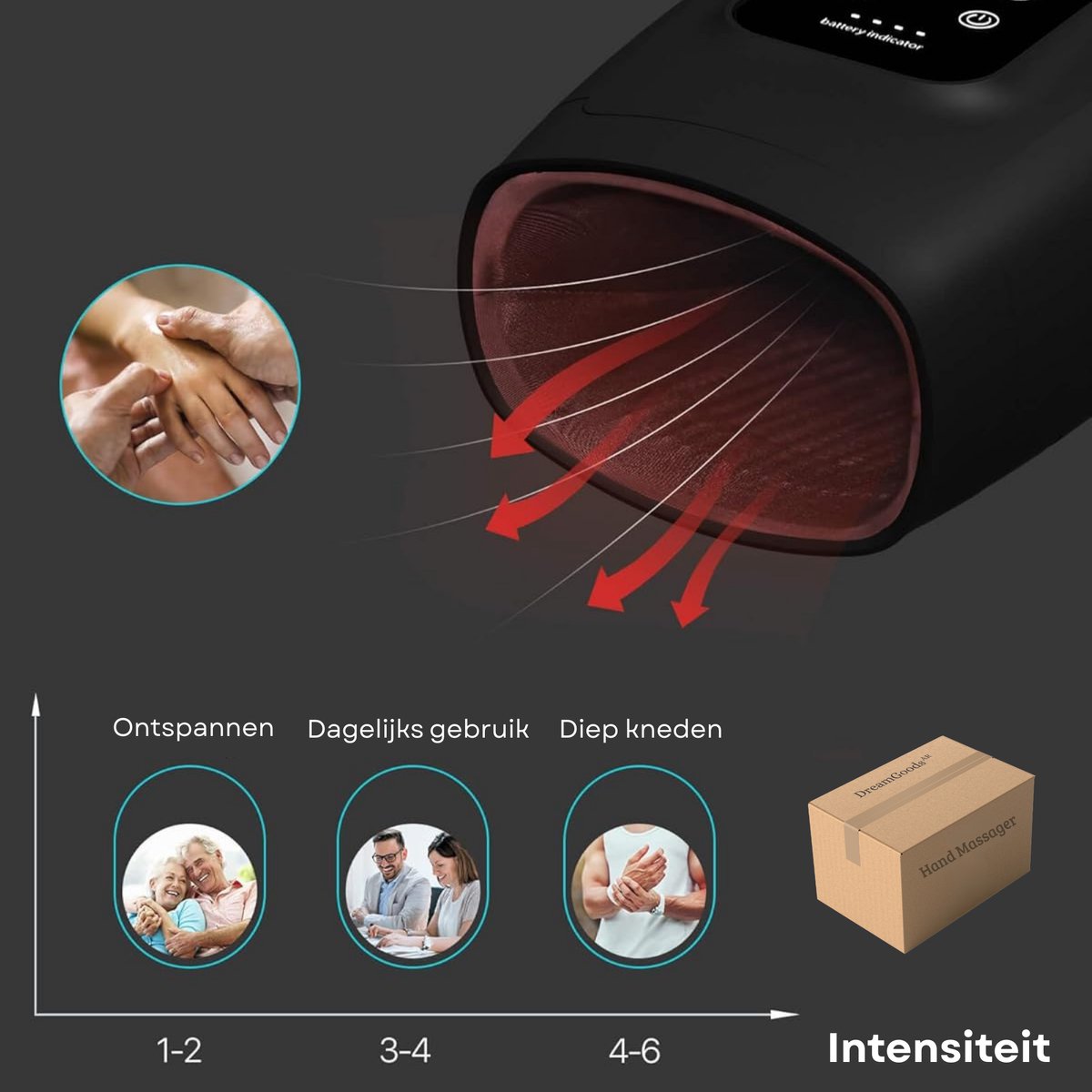 DreamGoods Handmassage Apparaat Draadloos met Warmte en - afbeelding 2
