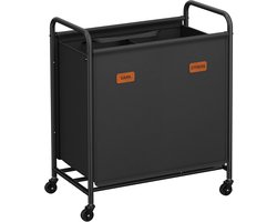 Furnstar Wasmand - Wasmand met wieltjes - 2 vakken - 140L wassorteerder - Beweegbare waswagen - Met 5 etiketten - Voor bijkeuken slaapkamer badkamer - Inktzwart