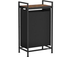 Furnstar Wasmand - Wasverzamelaar met plank - Wasbox - Afneembare waszak van Oxford weefsel - Metalen frame - 47L - 42 x 28 x 75 cm - Inktzwart Vintage Bruin