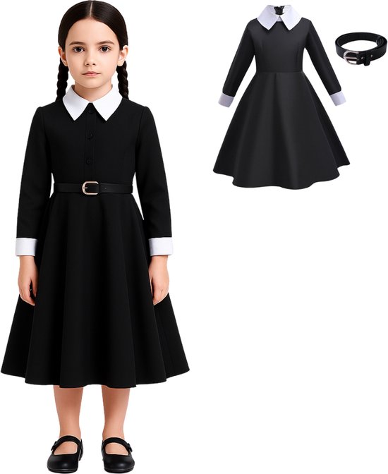 Joya Kids® Gotische Verkleedjurk Meisje | Horror Films Kostuum | Meisje | Zwart | Halloween Jurk | Verkleedkleding | Maat 140