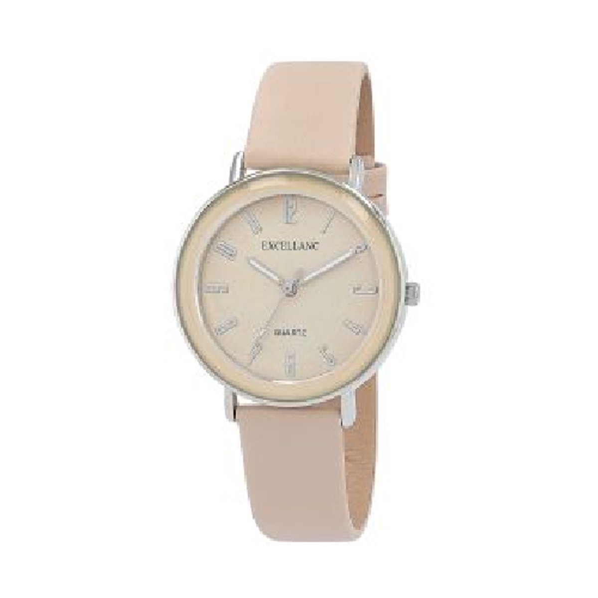 Excellanc-dameshorloge-model 1900315-003-beige-zilverkleurig-3 atm-diameter 39 mm-duidelijke wijzerplaat