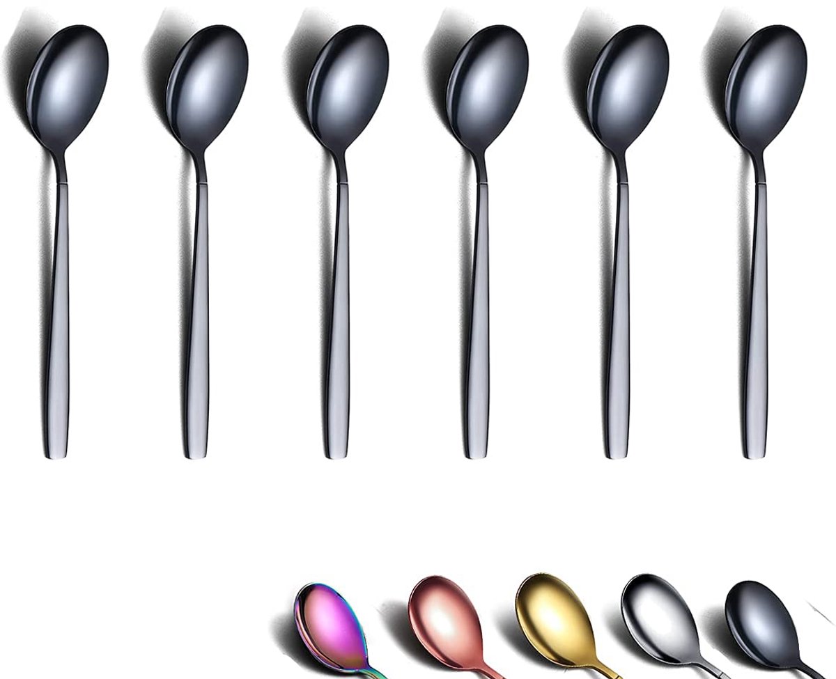 Ibenzoa® Set van 6 Luxe Zwarte Theelepels van Roestvrij Staal met Titanium Coating