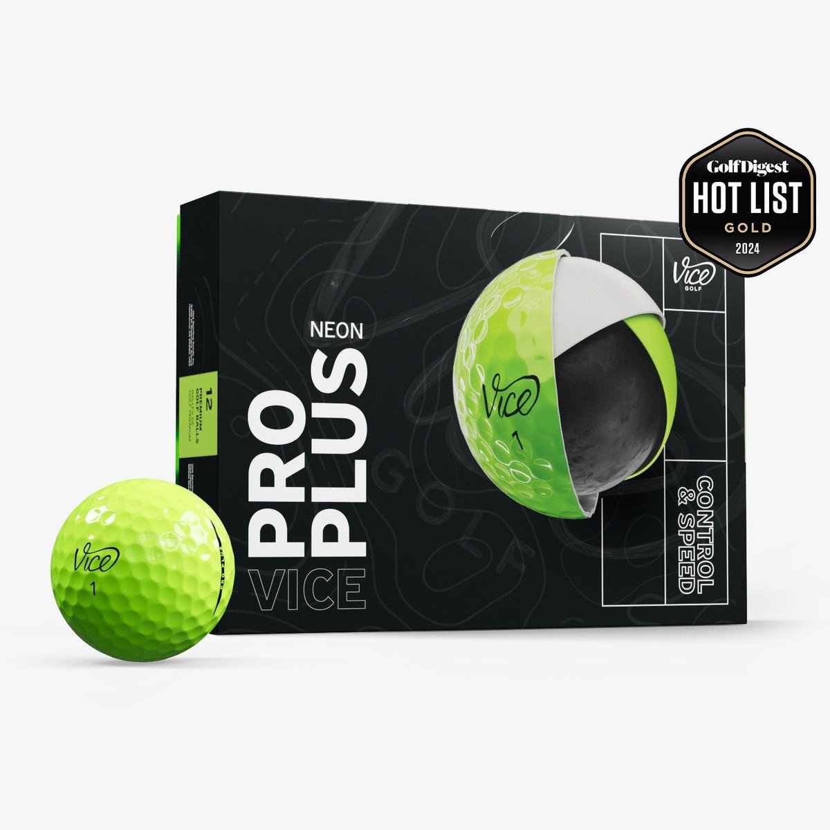 Vice Golf Pro Plus - 12 Golfballen - Neon Lime - Urethane cover - 4-delig - Meer afstand & balsnelheid